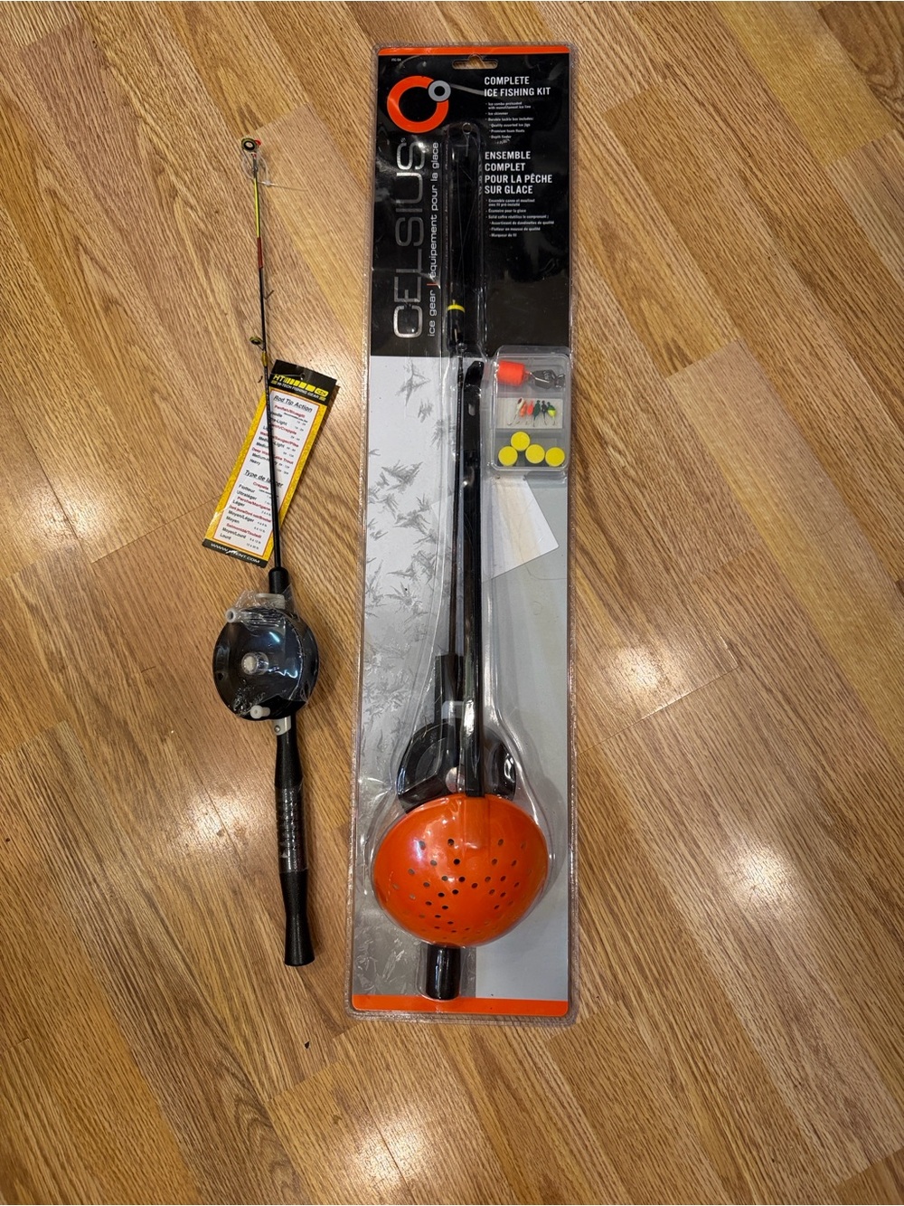 Complete Ice Fishing Kit - Orange plus extra pole